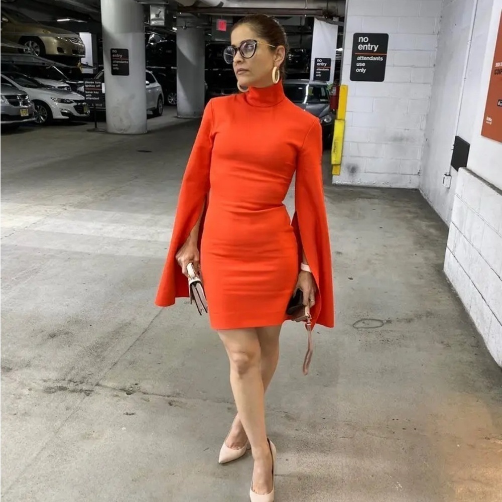 Solace London Red Long Sleeve Cape Mini Dress